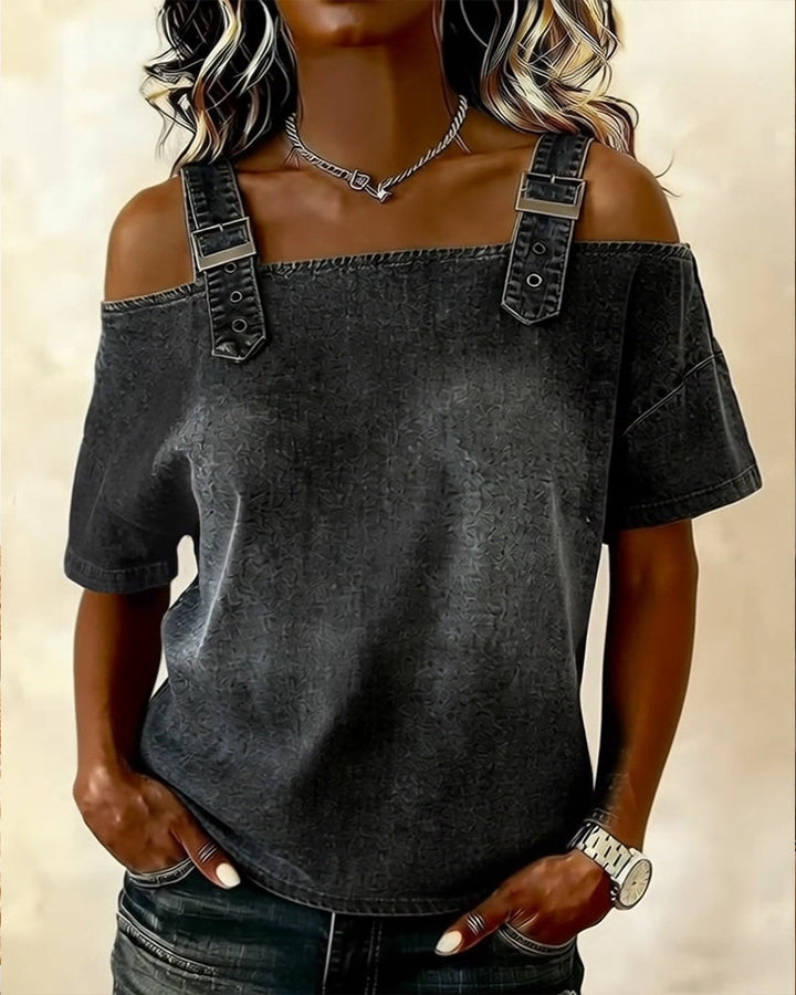 Chemisier Off-Shoulder Avec Bretelle Denim