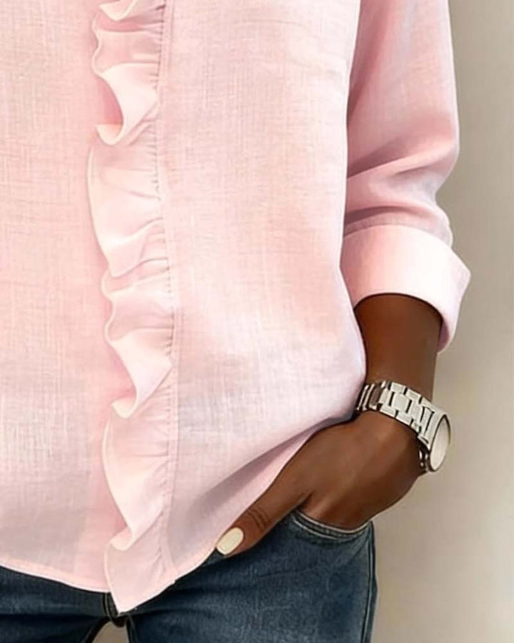 Blouse Froncée Col En V Manches Longues