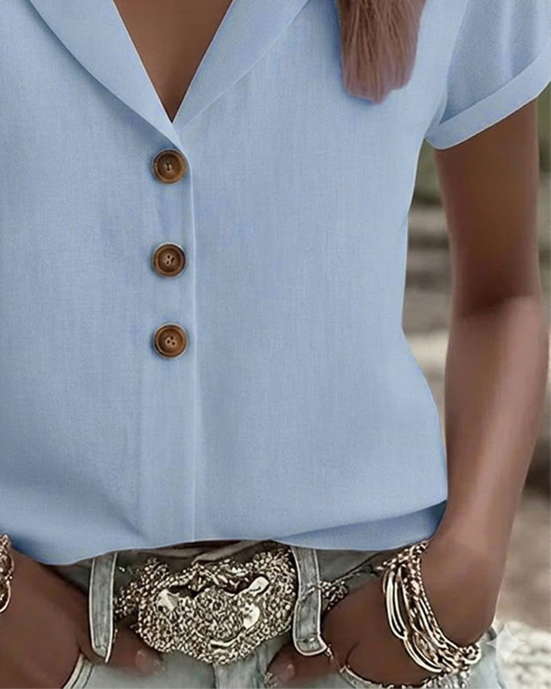 Chemise Bouton Bas Col Manche Courte