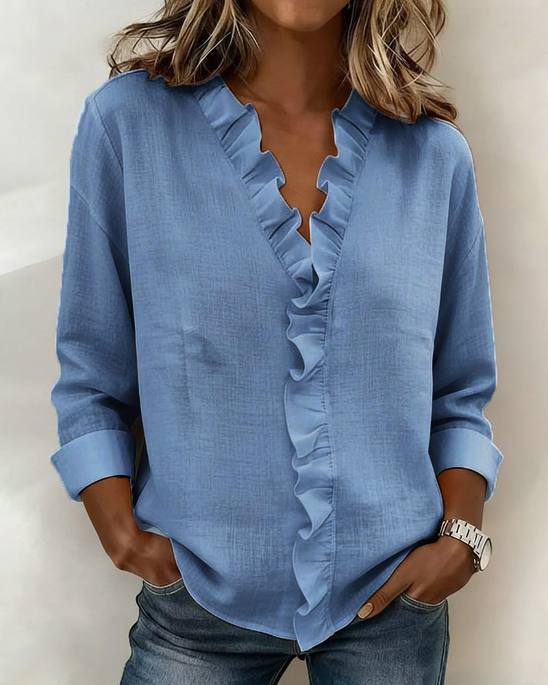 Blouse Froncée Col En V Manches Longues