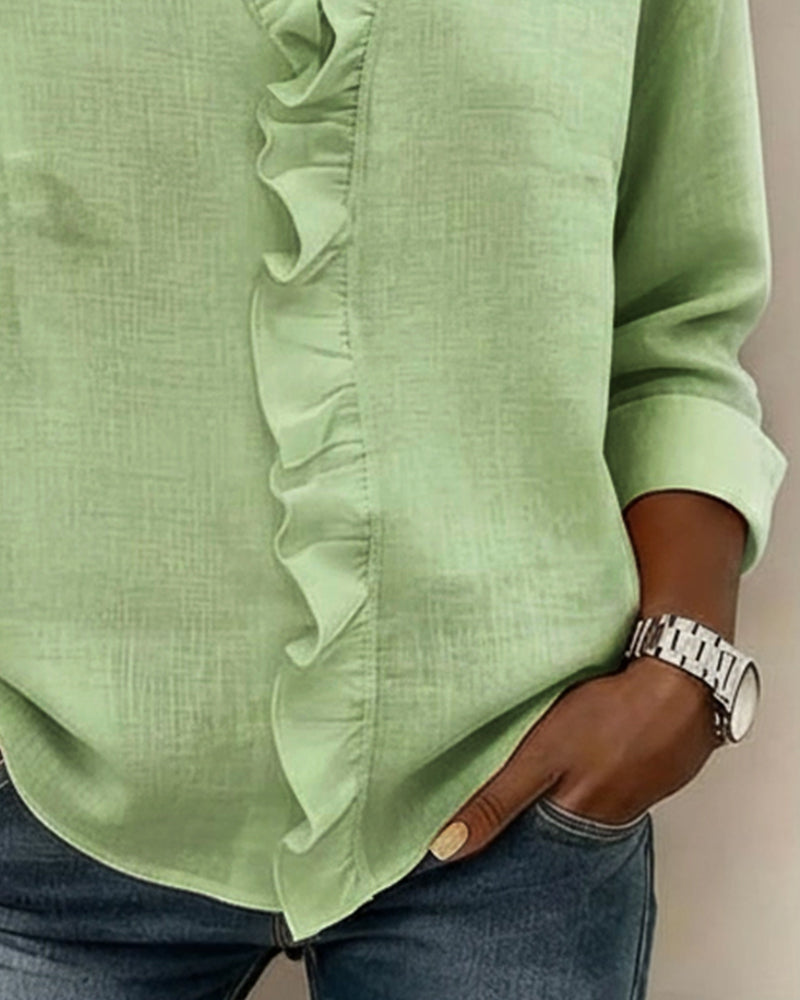 Blouse Froncée Col En V Manches Longues