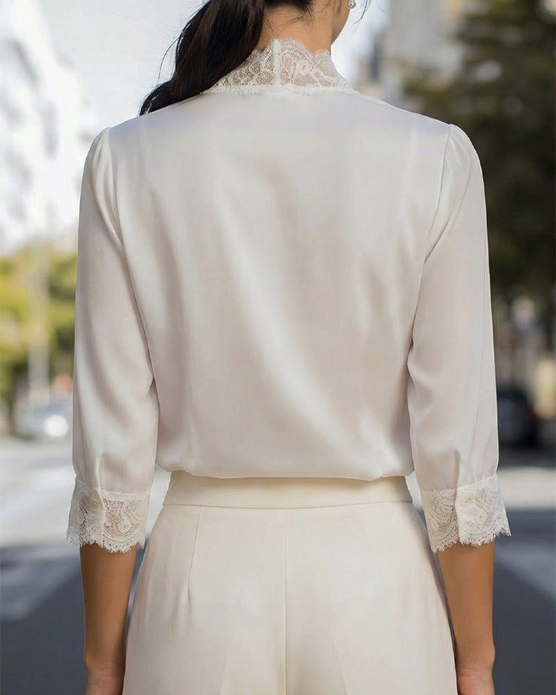 Chemise Dentelle Col V Élégant