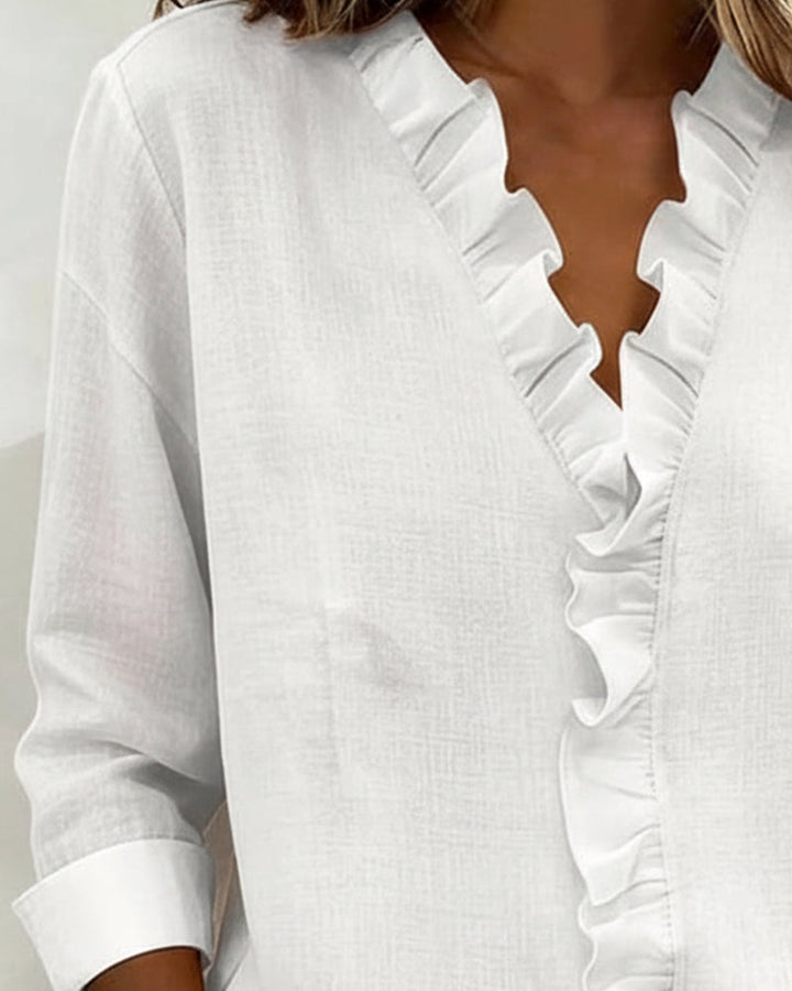 Blouse Froncée Col En V Manches Longues