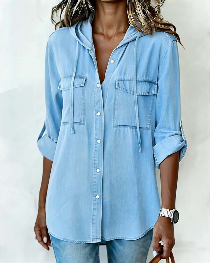 Chemise Femme Capuche Faux Denim