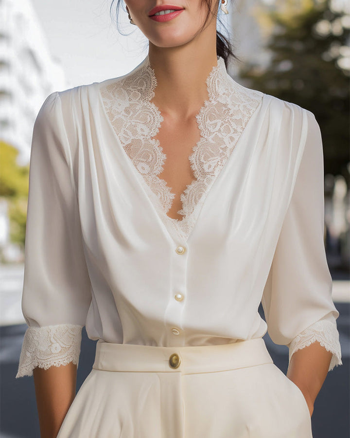 Chemise Dentelle Col V Élégant