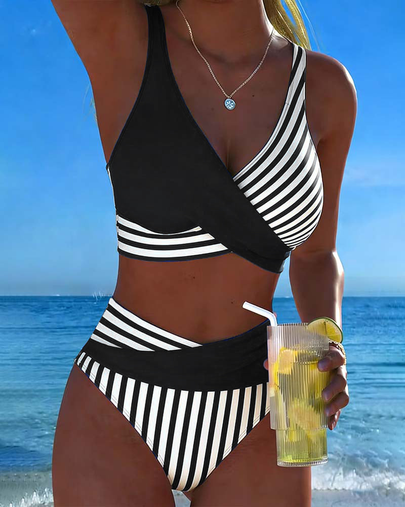 Charlotte | Bikini Croisé Rayé Imprimé