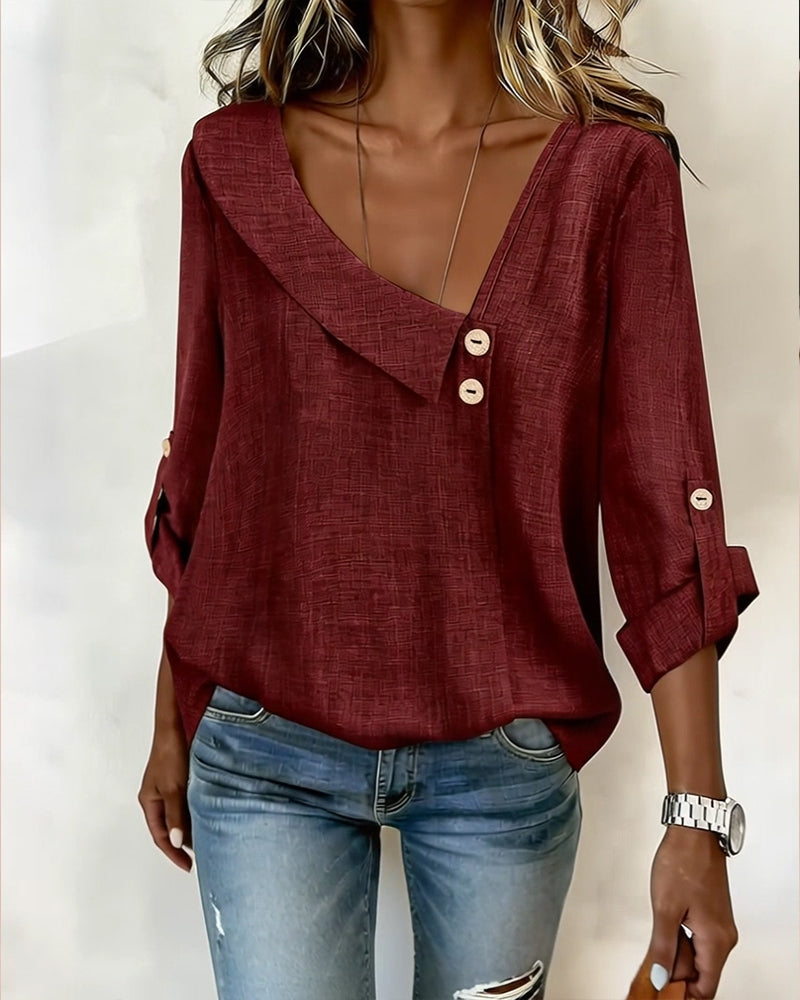 Haut Couleur Unie Encolure Irrégulière