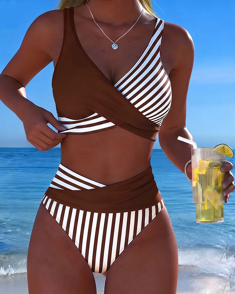 Charlotte | Bikini Croisé Rayé Imprimé