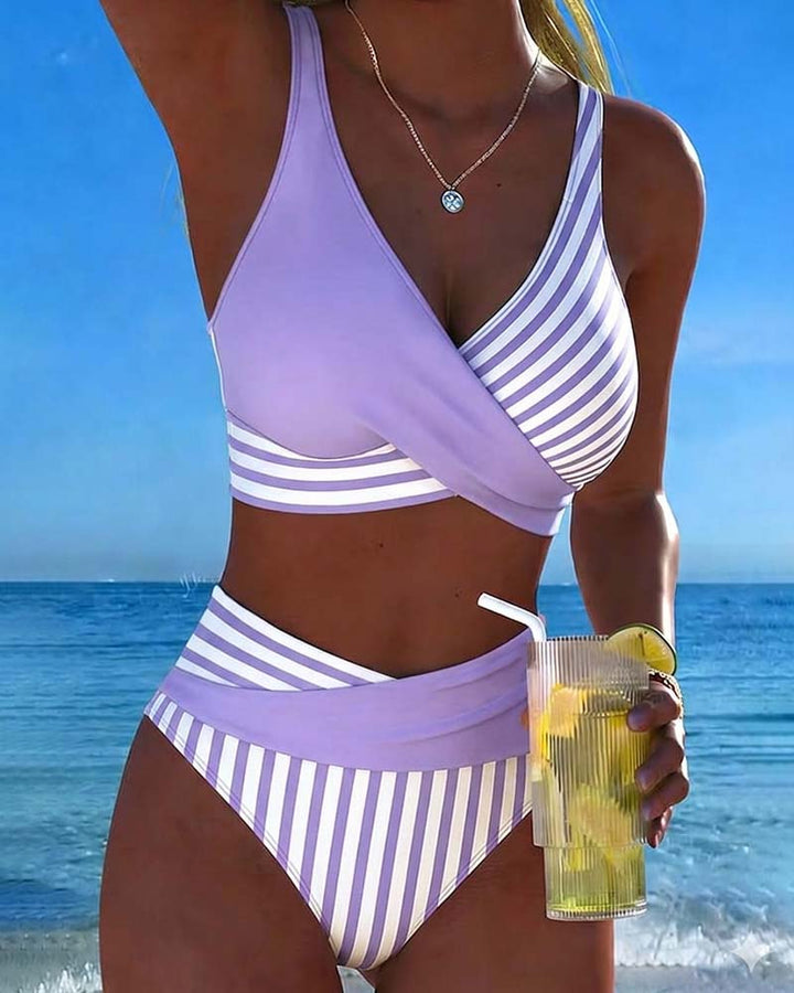 Charlotte | Bikini Croisé Rayé Imprimé