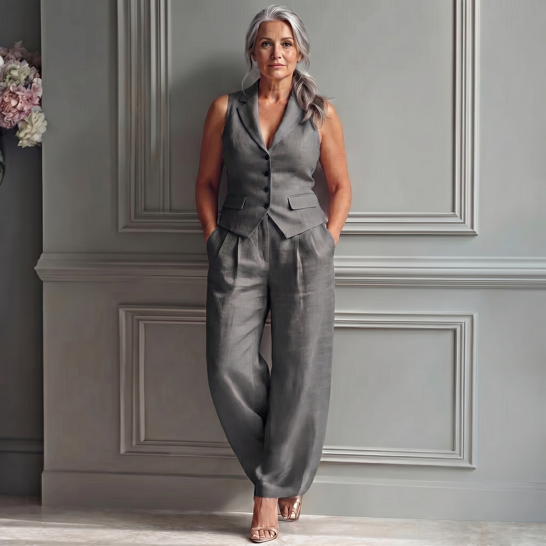 Ensemble femme deux pièces avec décolleté en V et boutons