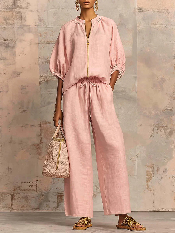 Alba | Ensemble de deux pièces : Chemise décontractée et pantalon à jambes larges
