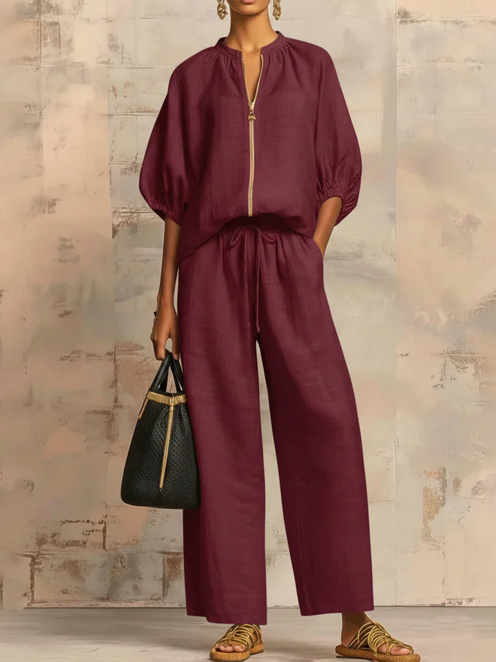 Alba | Ensemble de deux pièces : Chemise décontractée et pantalon à jambes larges